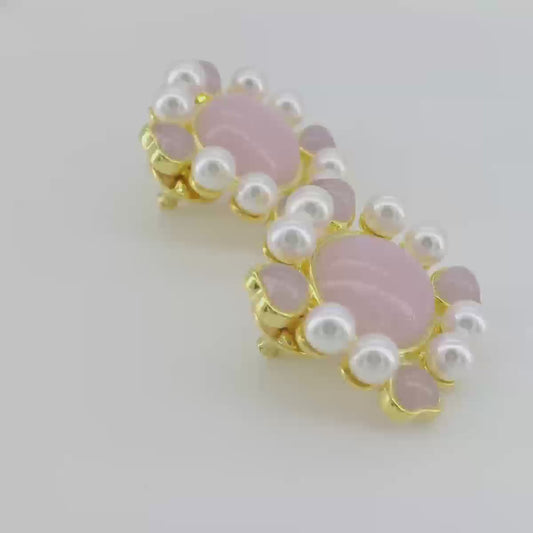 Blush Heart Blossom Earrings with Poured Glass